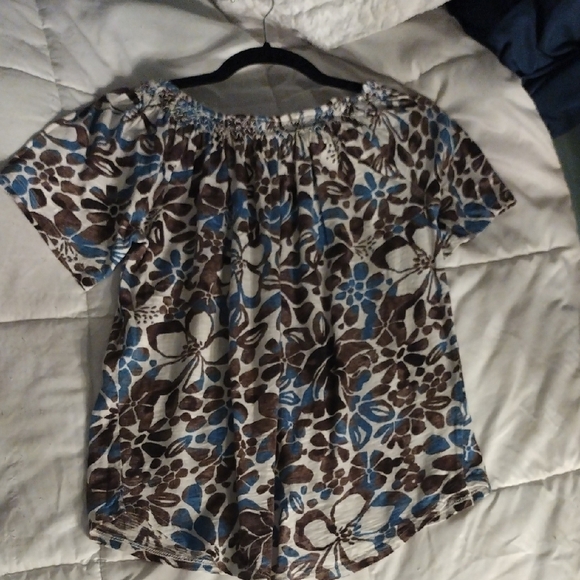 Floral Blue and Brown Women's Top - Picture 7 of 7